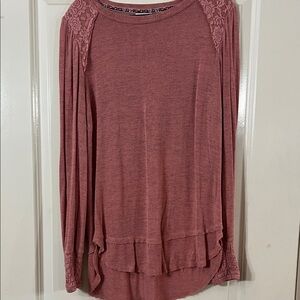 Knox Rose Mauve Long Sleeve Top with Lace Accents
